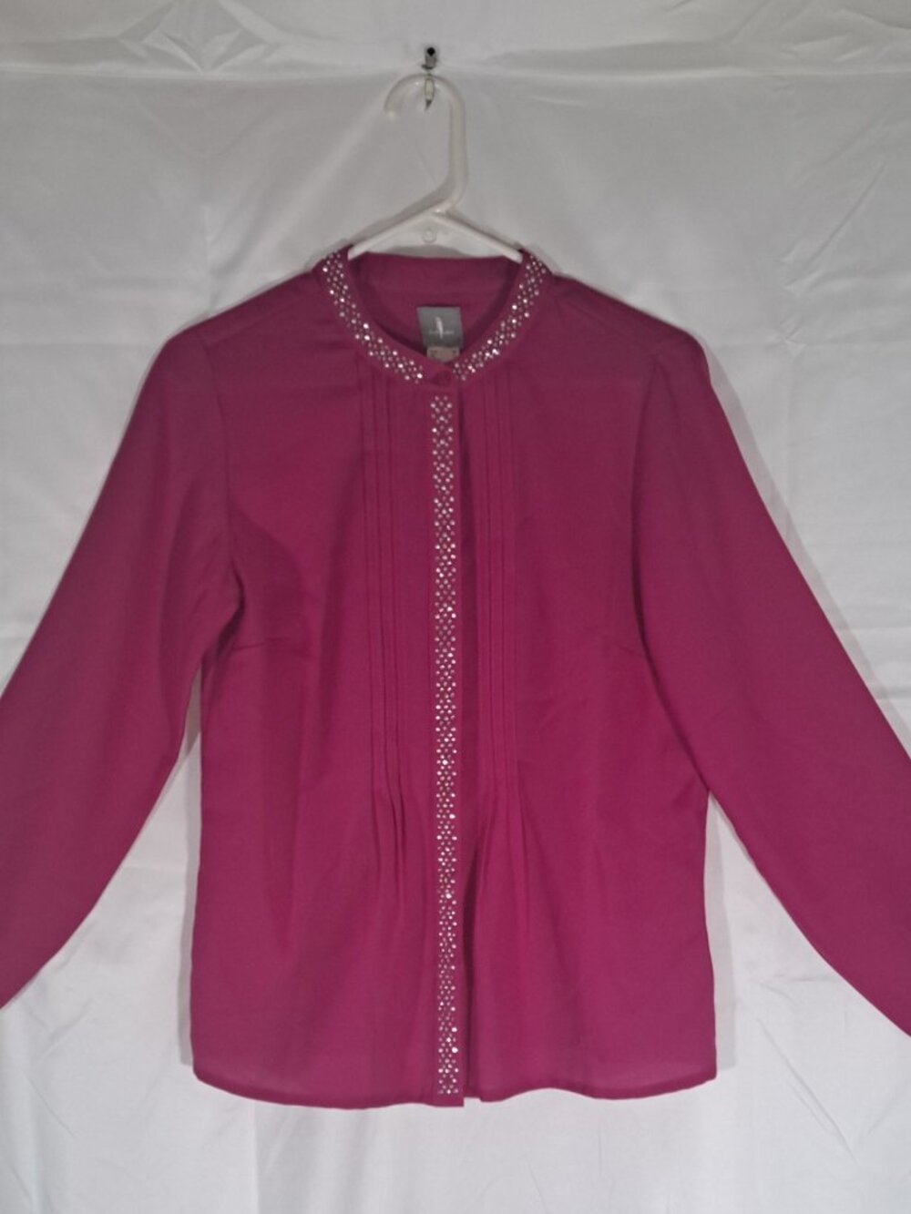 Fair Lady Magenta Pink Rhinestone Pintuck Button Front Blouse, Size 4 / Small
